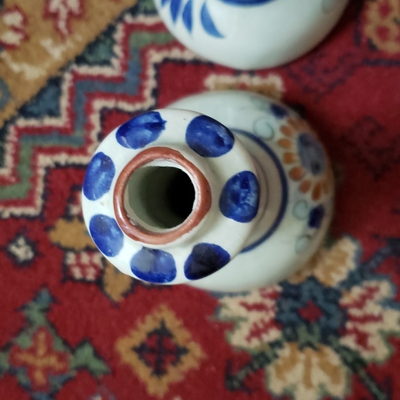 ❤ VINTAGE | Tonala Mexican Pottery Candle Holders Sun Motif Signed - Picture 5 of 16